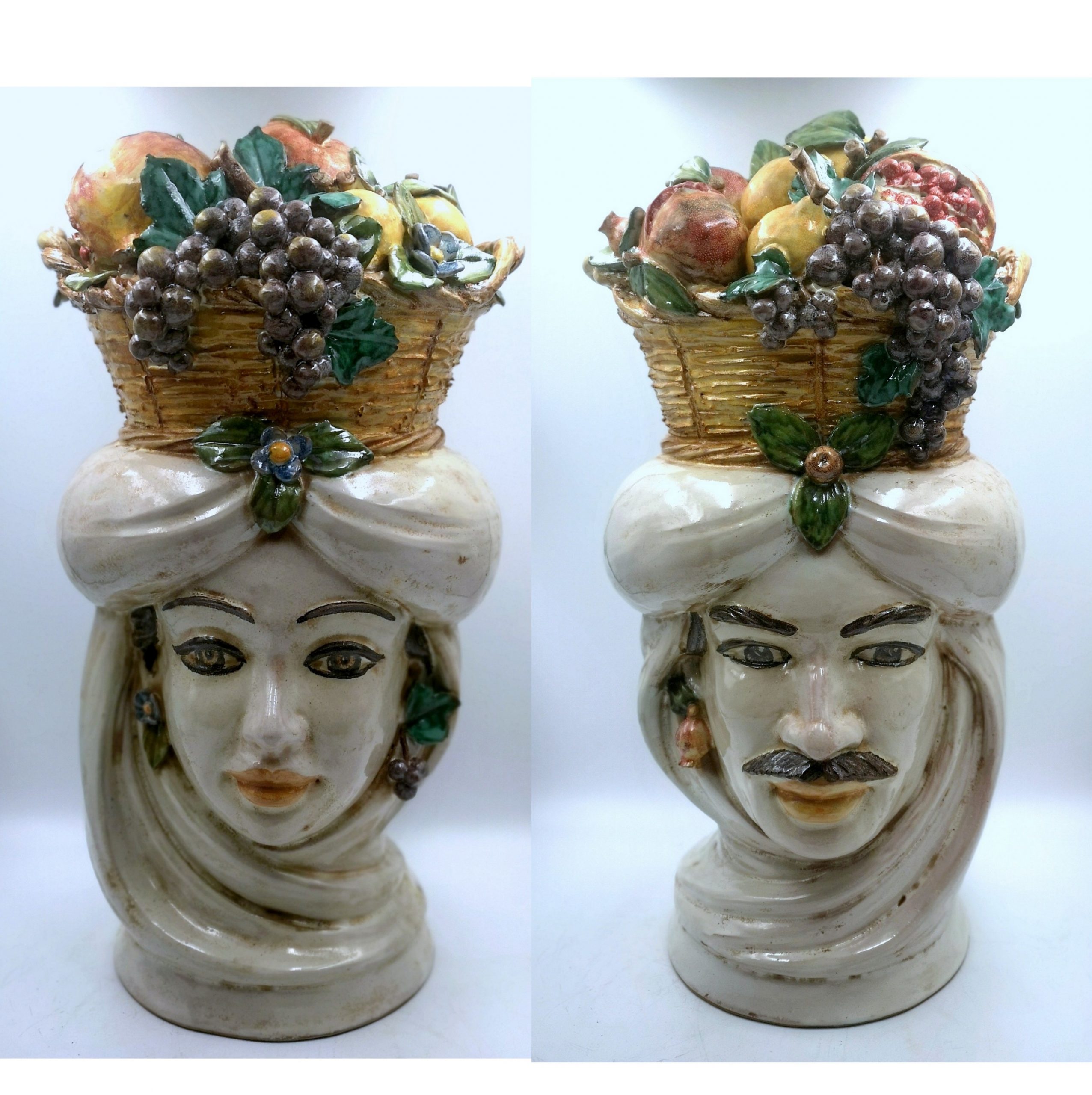 Teste di moro nere con corona a bottoni ceramica siciliana - Mobilia Store  Home & Favours